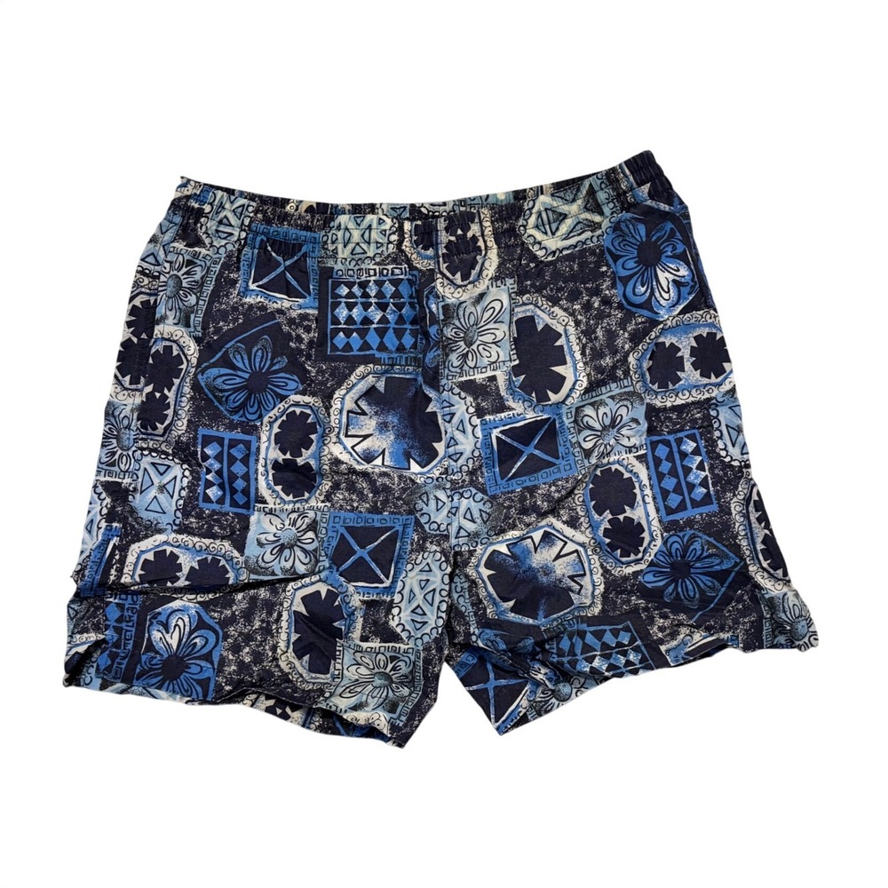 Sunset Highway Mens Blue Geometric Floral‎ Swim Trunks Mesh Lined Shorts Size M
